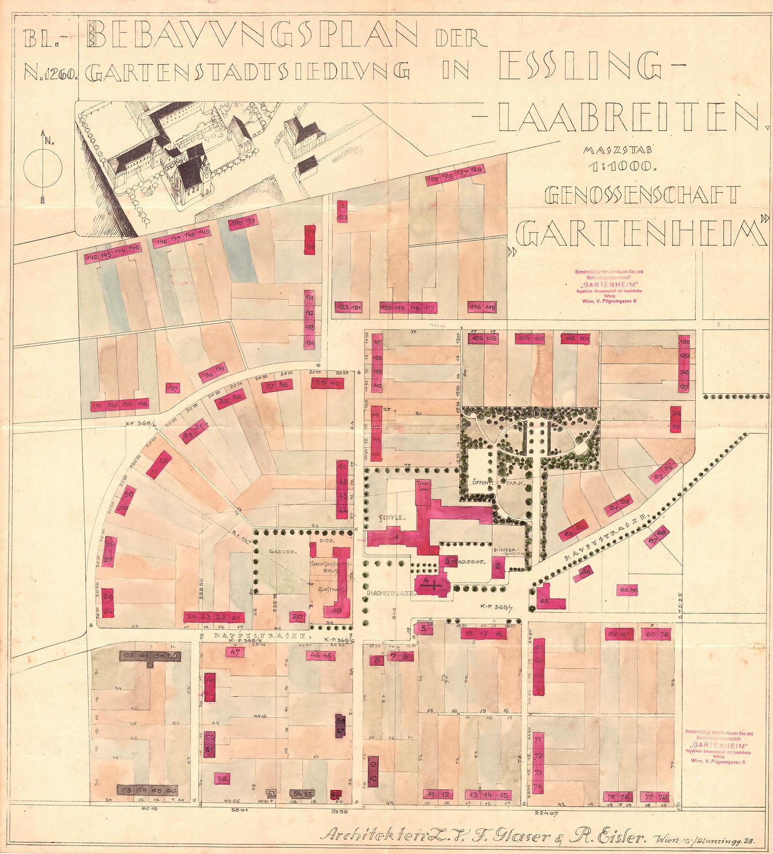 historischer Entwurfsplan für Essling